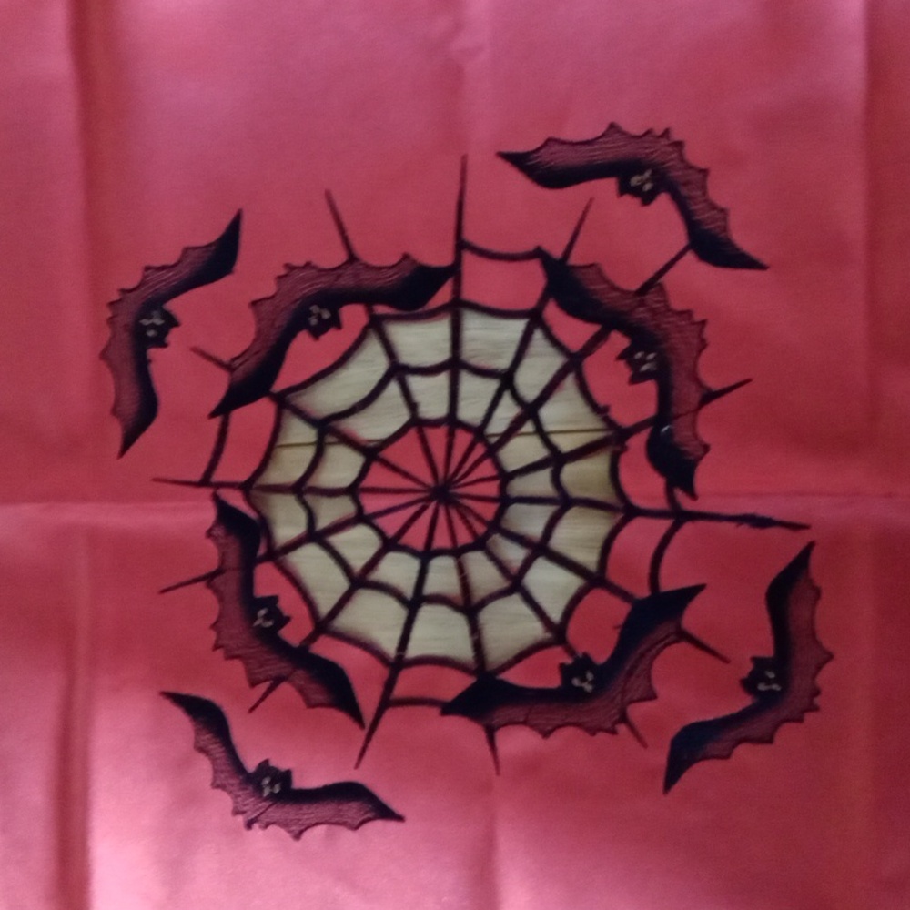 Orange and Black Spider Web Halloween Tablecloth 32x32 - Picture 5 of 7